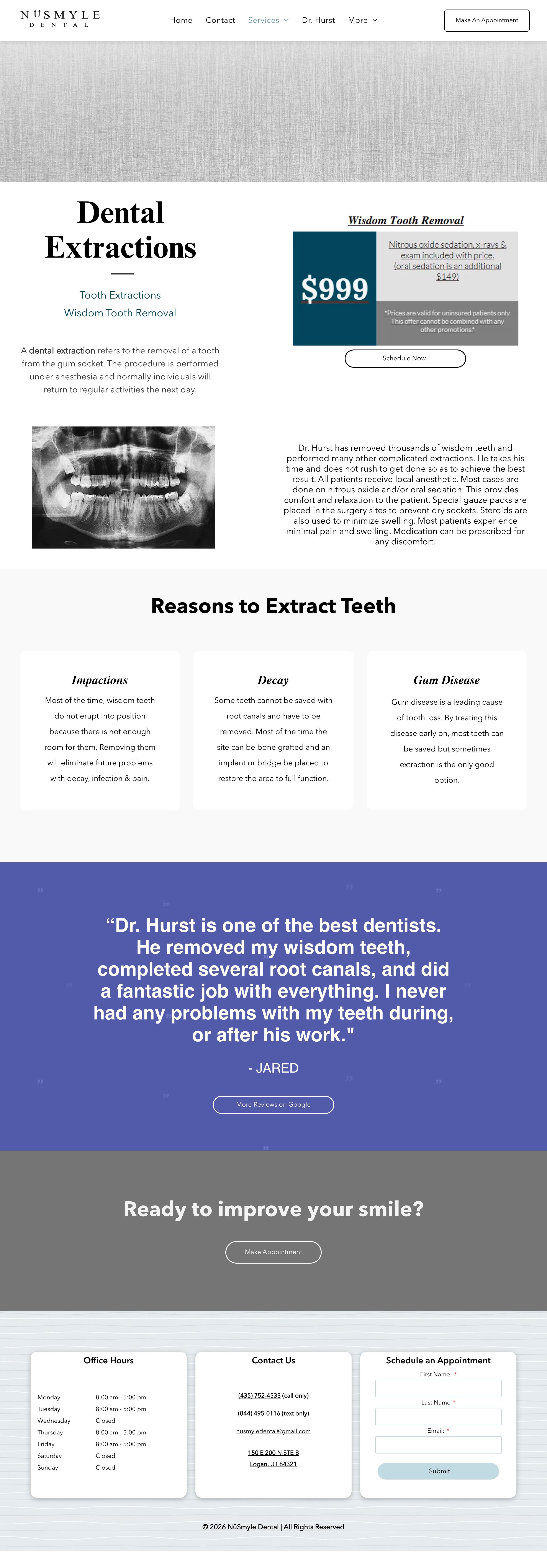 NuSmyle Dental extractions page before rebuild